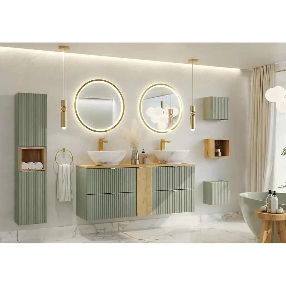 Meublorama Meuble de rangement salle de bain ELVINA 1 porte 30x30 cm Vert sauge pastel Meuble suspendu