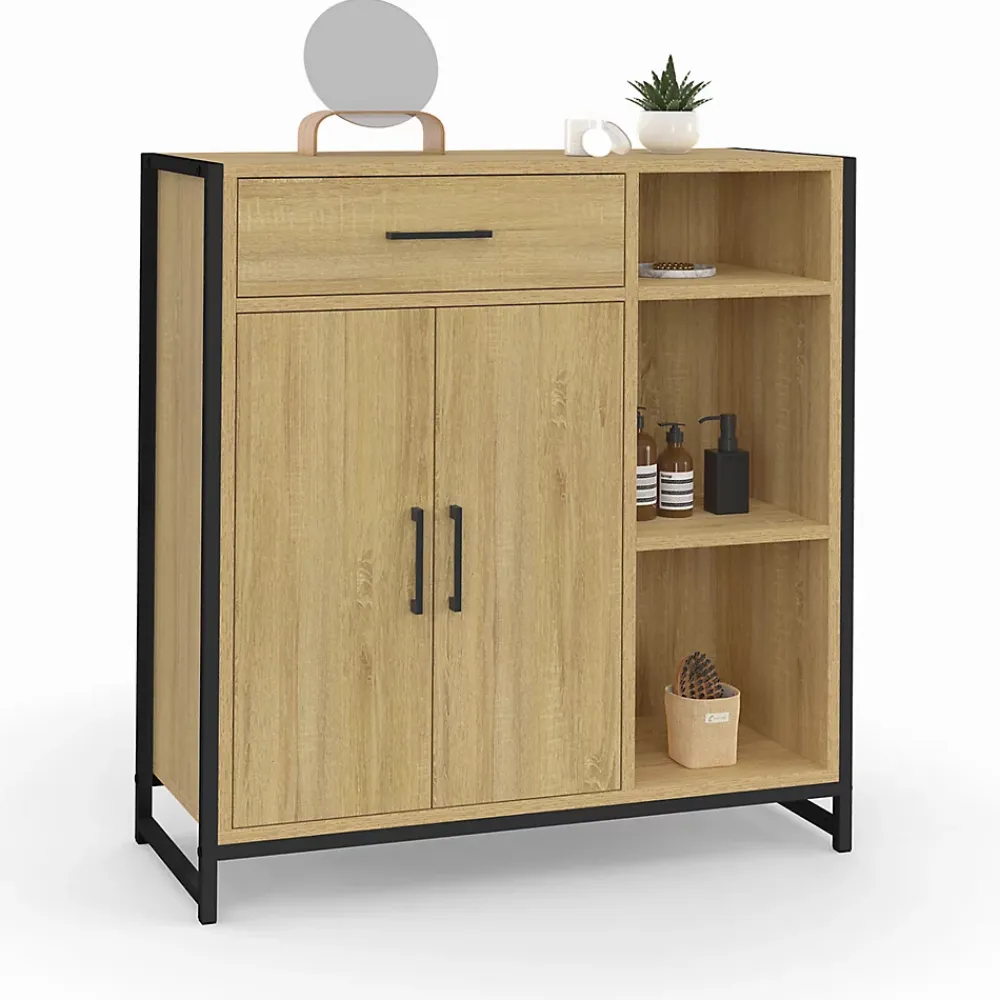 Armoire De Salle De Bains|IDMarket Meuble de rangement salle de bain DETROIT 1 tiroir 2 portes placard et étagères design industriel