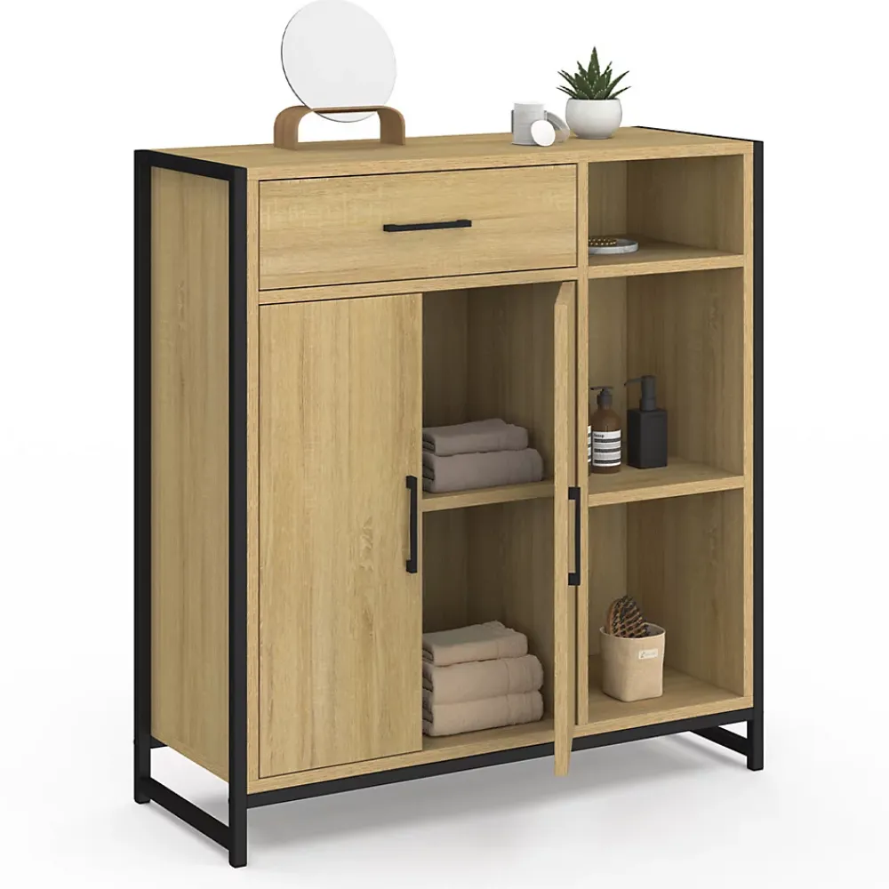 Armoire De Salle De Bains|IDMarket Meuble de rangement salle de bain DETROIT 1 tiroir 2 portes placard et étagères design industriel