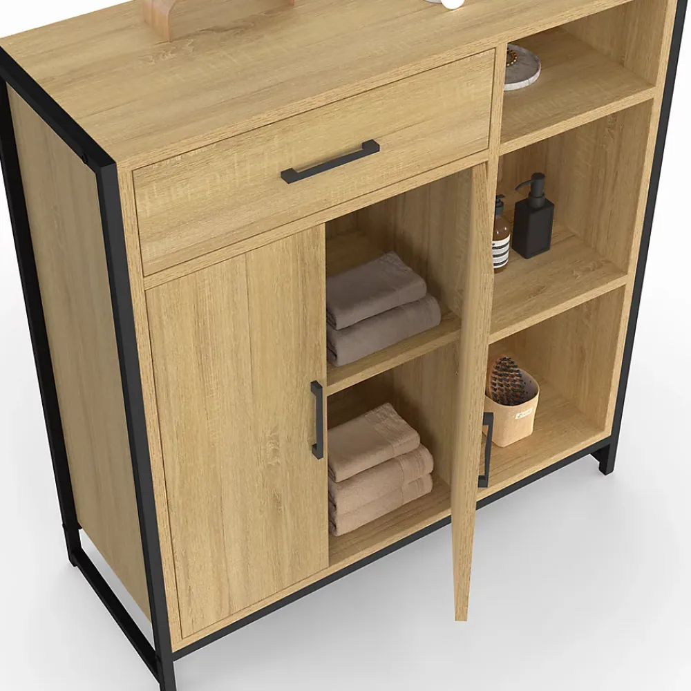Armoire De Salle De Bains|IDMarket Meuble de rangement salle de bain DETROIT 1 tiroir 2 portes placard et étagères design industriel