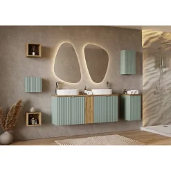 Meublorama Meuble de rangement salle de bain ELVINA 1 porte H57 cm Vert sauge pastel Suspendu