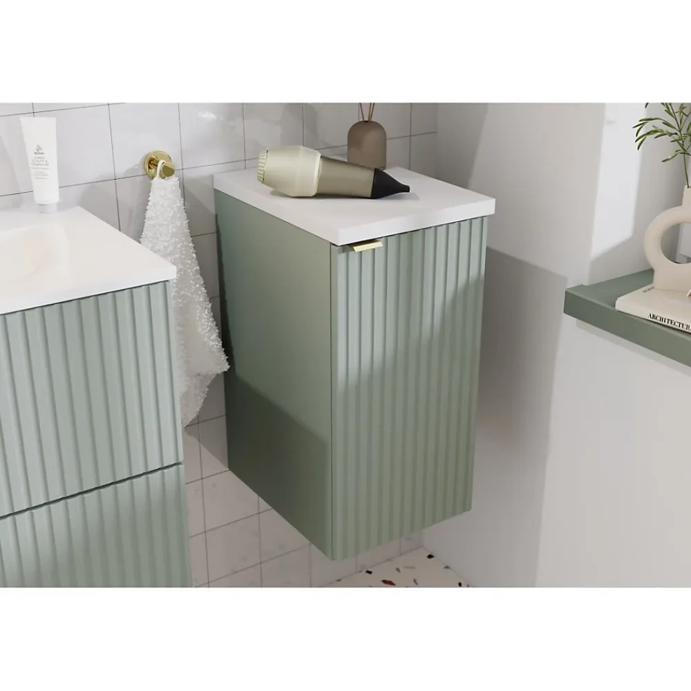 Meublorama Meuble de rangement salle de bain ELVINA 1 porte H57 cm Vert sauge pastel Suspendu