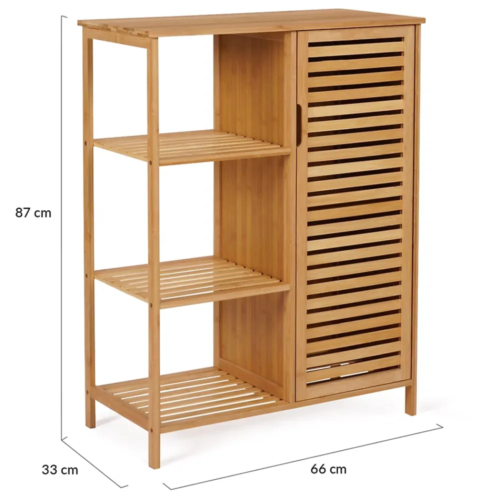 IDMarket Meuble de rangement salle de bain bambou BEA 3 étagères avec placard