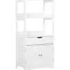 kleankin Meuble de rangement salle de bain - 2 portes, tiroir, 3 étagères - dim. 60L x 33l x 122H cm - MDF blanc