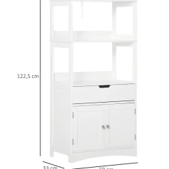 kleankin Meuble de rangement salle de bain - 2 portes, tiroir, 3 étagères - dim. 60L x 33l x 122H cm - MDF blanc
