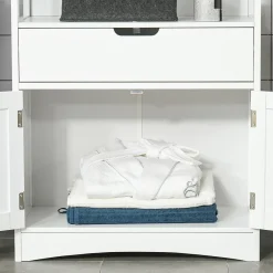 kleankin Meuble de rangement salle de bain - 2 portes, tiroir, 3 étagères - dim. 60L x 33l x 122H cm - MDF blanc