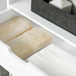 kleankin Meuble de rangement salle de bain - 2 portes, tiroir, 3 étagères - dim. 60L x 33l x 122H cm - MDF blanc