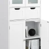 Meuble De Salle De Bains Faible Profondeur|Armoire De Salle De Bains|Giantex Meuble de Rangement sur Pied avec Compartiment à Porte en Verre Trempé 2 Tiroirs et 1 Cabinet Clôturé Meuble dIntérieur