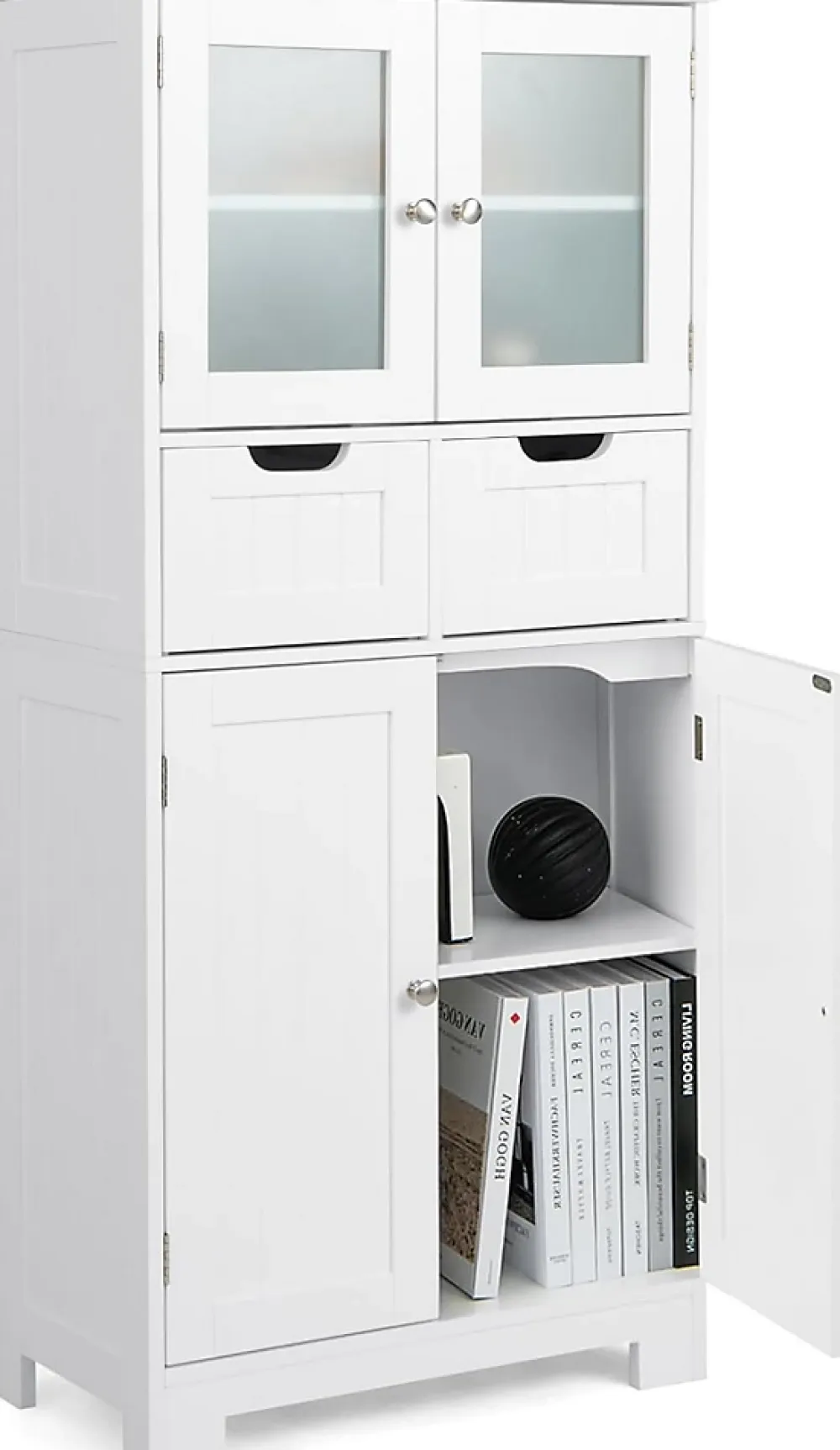 Meuble De Salle De Bains Faible Profondeur|Armoire De Salle De Bains|Giantex Meuble de Rangement sur Pied avec Compartiment à Porte en Verre Trempé 2 Tiroirs et 1 Cabinet Clôturé Meuble dIntérieur