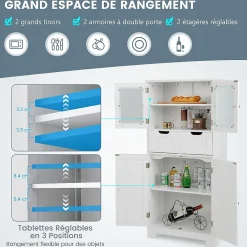 Meuble De Salle De Bains Faible Profondeur|Armoire De Salle De Bains|Giantex Meuble de Rangement sur Pied avec Compartiment à Porte en Verre Trempé 2 Tiroirs et 1 Cabinet Clôturé Meuble dIntérieur