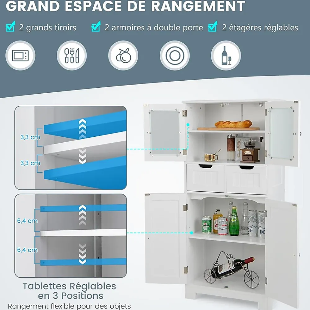 Meuble De Salle De Bains Faible Profondeur|Armoire De Salle De Bains|Giantex Meuble de Rangement sur Pied avec Compartiment à Porte en Verre Trempé 2 Tiroirs et 1 Cabinet Clôturé Meuble dIntérieur