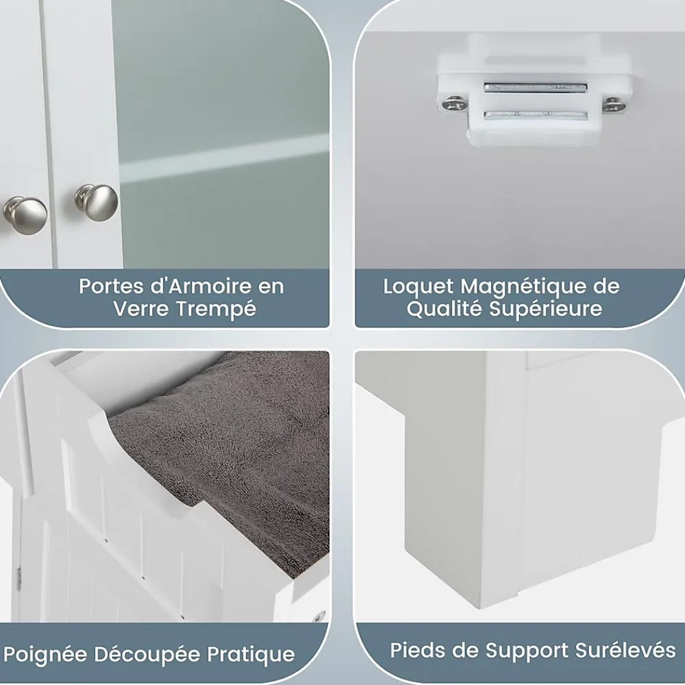 Meuble De Salle De Bains Faible Profondeur|Armoire De Salle De Bains|Giantex Meuble de Rangement sur Pied avec Compartiment à Porte en Verre Trempé 2 Tiroirs et 1 Cabinet Clôturé Meuble dIntérieur