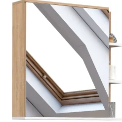 Armoire De Salle De Bains|IDMarket Meuble de rangement suspendu avec miroir et étagères pour salle de bain TOMI façon hêtre et blanc
