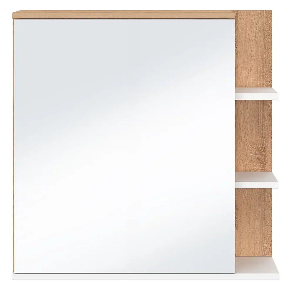 Armoire De Salle De Bains|IDMarket Meuble de rangement suspendu avec miroir et étagères pour salle de bain TOMI façon hêtre et blanc