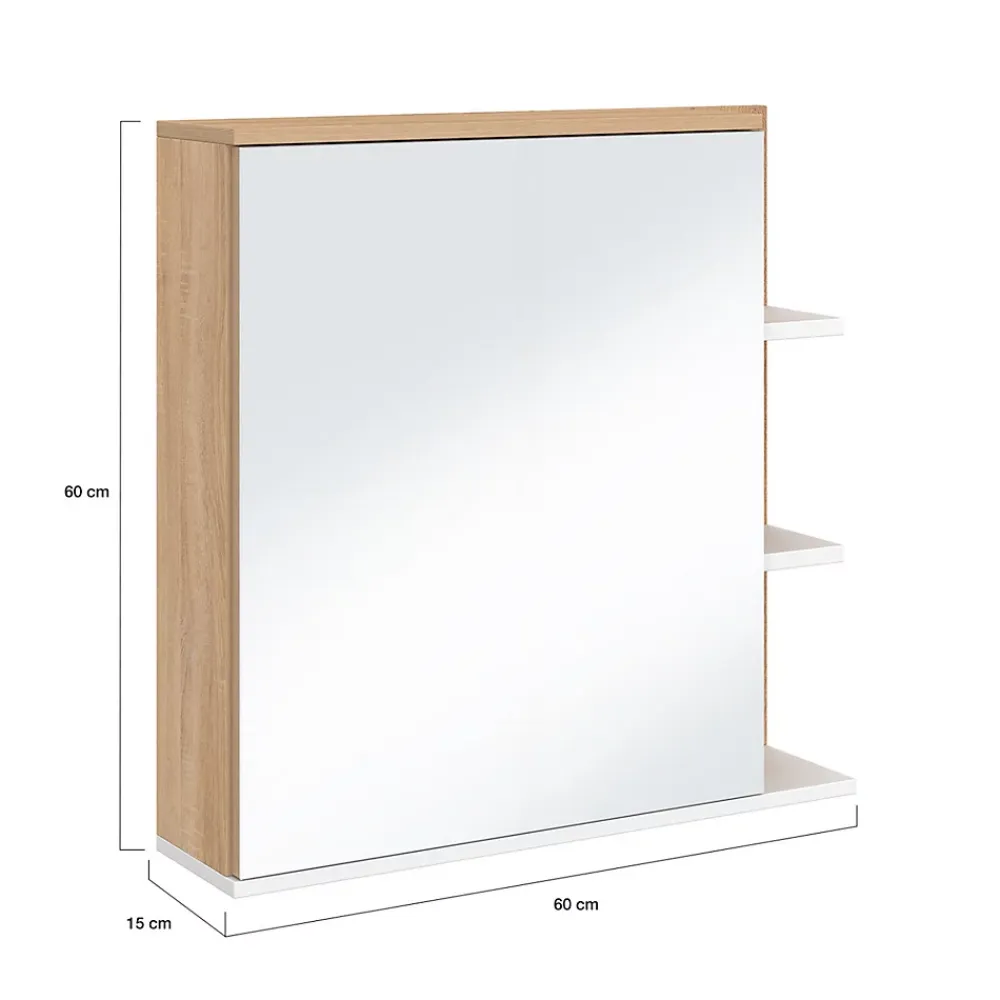 Armoire De Salle De Bains|IDMarket Meuble de rangement suspendu avec miroir et étagères pour salle de bain TOMI façon hêtre et blanc