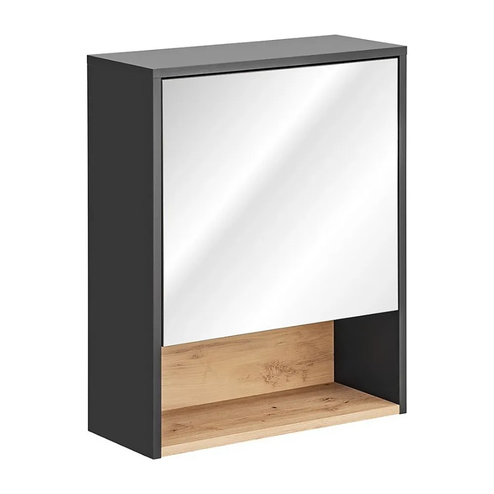 Armoire De Salle De Bains|Meublorama Meuble de rangement TALOKA 75 cm Gris anthracite et chene clair Design suspendu