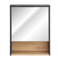 Armoire De Salle De Bains|Meublorama Meuble de rangement TALOKA 75 cm Gris anthracite et chene clair Design suspendu