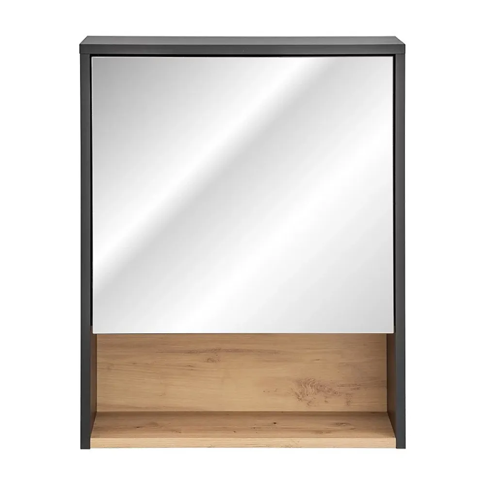 Armoire De Salle De Bains|Meublorama Meuble de rangement TALOKA 75 cm Gris anthracite et chene clair Design suspendu