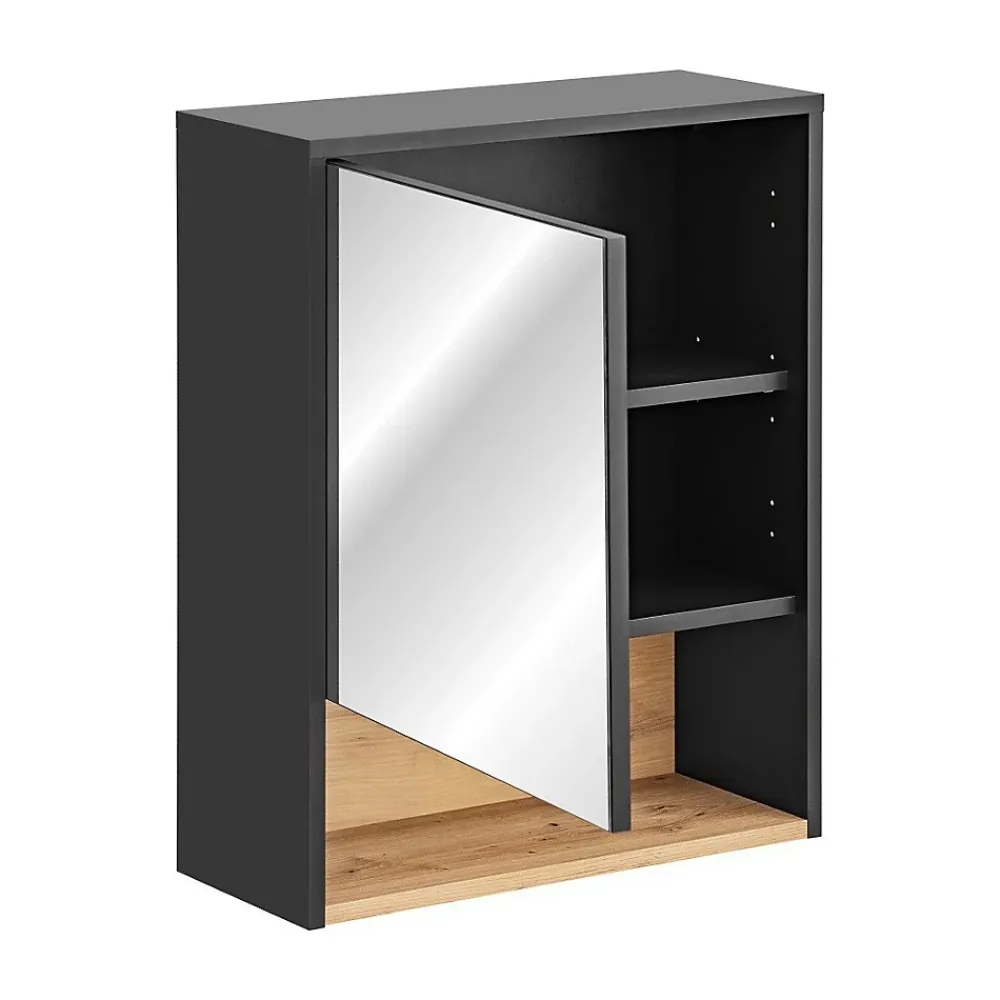 Armoire De Salle De Bains|Meublorama Meuble de rangement TALOKA 75 cm Gris anthracite et chene clair Design suspendu
