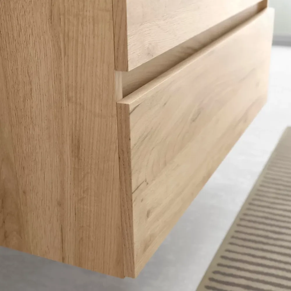 Planète Bain Meuble de salle de bain - 80 cm - Avec vasque à poser - Effet chêne brut - A suspendre - KARAIB
