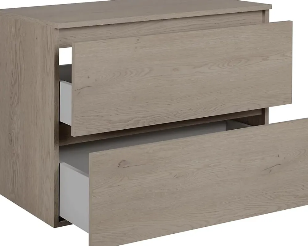Lave-Mains|3xE Living Meuble de salle de bain 80 cm avec plan de travail supérieur + pieds meuble, Couleur: Chêne Foncé, 80 x 46 x 80,7 cm