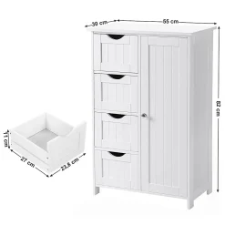Calicosy Meuble de salle de bain 1 Porte 4 Tiroirs - L55 cm