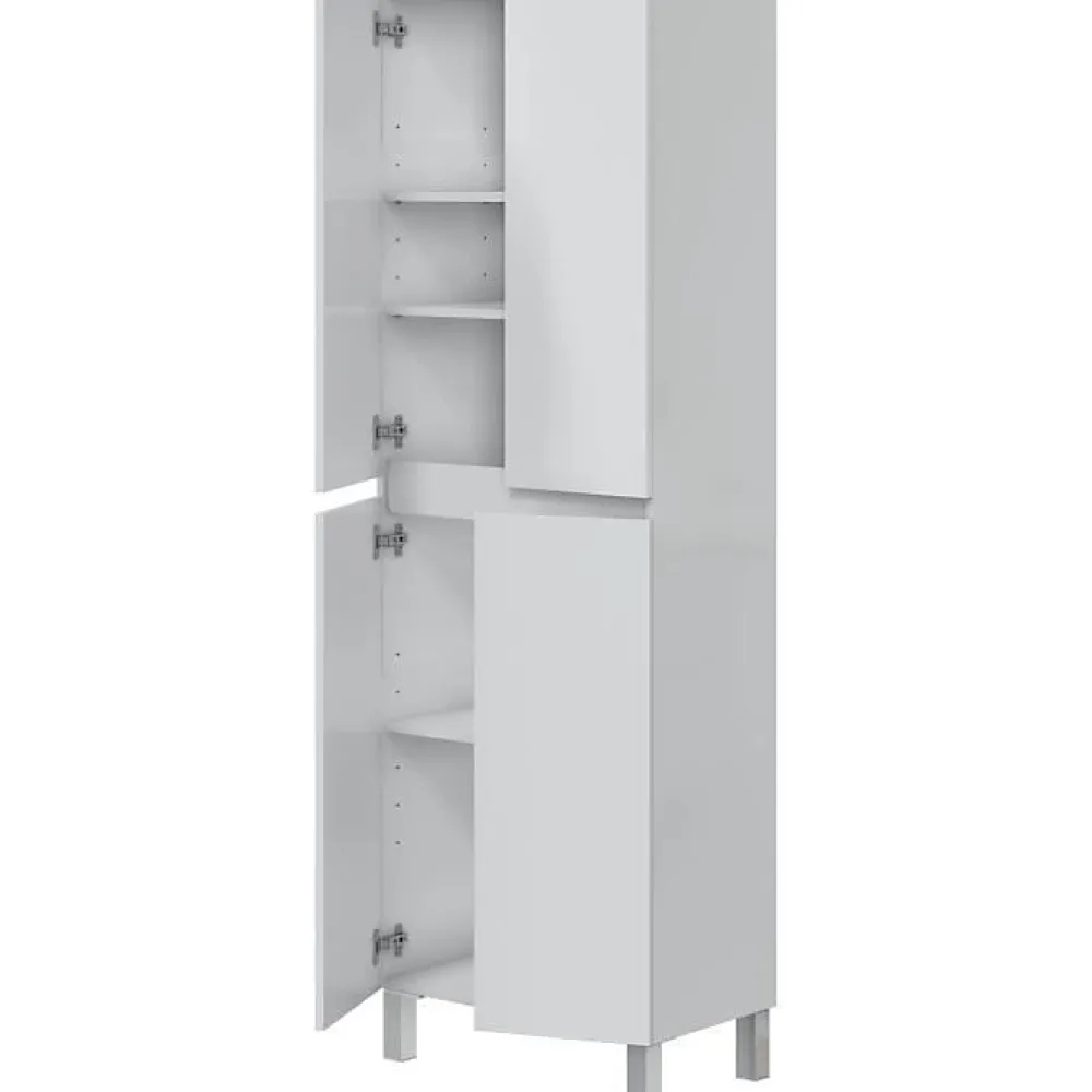 Generic Meuble de salle de bain - double colonne - Blanc brillant - 4 portes - L60 x P35 x H182 cm - DESTAL