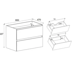 3xE Living Meuble de salle de bain 100 cm (80+20), pieds, Couleur : Chêne Clair, 100 x 46 x 80,7 cm, sans plan de travail