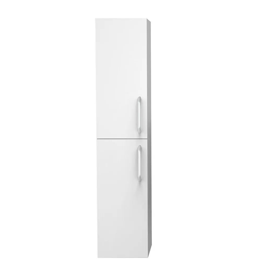 AICA Sanitaire Meuble de salle de bain 2 portes, colonne de salle de bain 30x27x142 cm, armoire murale blanche,
