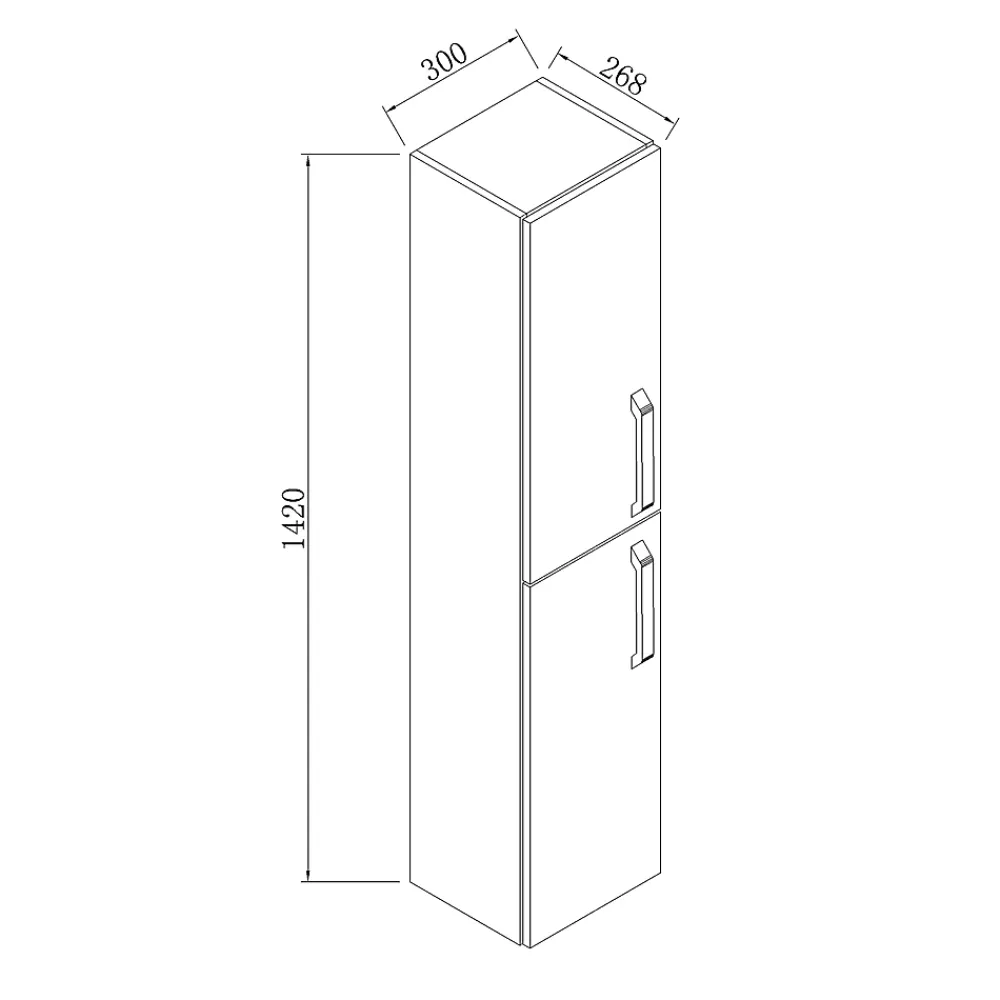 AICA Sanitaire Meuble de salle de bain 2 portes, colonne de salle de bain 30x27x142 cm, armoire murale blanche,