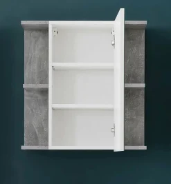 Chb Collection Meuble de salle de bain - Armoire de toilette avec miroir et LED en mélaminé blanc-gris. L-H-P:60-62-20cm