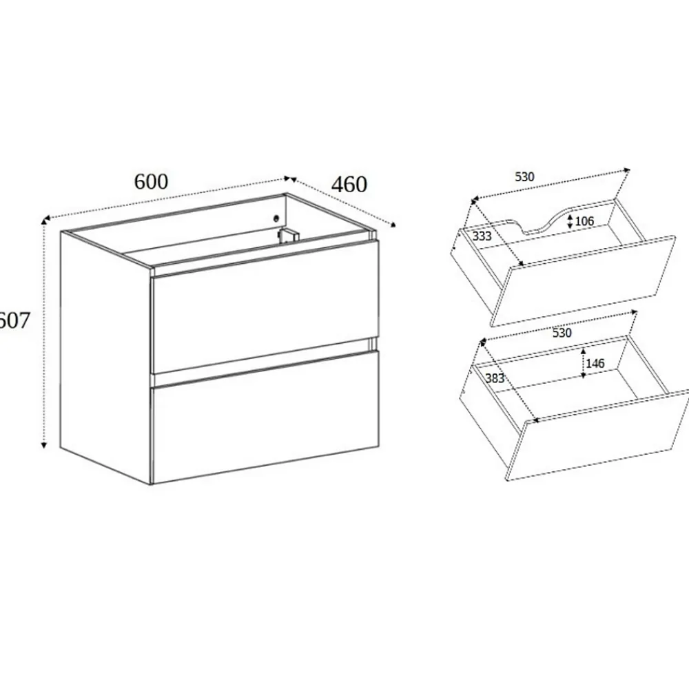 Lave-Mains|3xE Living Meuble de salle de bain 60 cm, Couleur : Chêne Clair, 60 x 46 x 60,7 cm, sans plan de travail