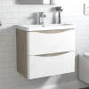 Meuble Vasque|AICA Sanitaire Meuble de salle de bain avec vasque 60 cm, meuble blanc et bois avec 2 tiroirs, meuble démonté
