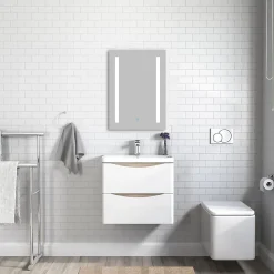 Meuble Vasque|AICA Sanitaire Meuble de salle de bain avec vasque 60 cm, meuble blanc et bois avec 2 tiroirs, meuble démonté