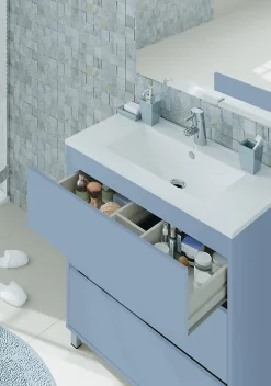 Etagère Salle De Bains|Pegane Meuble de salle de bain avec 3 portes coloris bleu azul - Hauteur 88 x Longueur 81 x Profondeur 47 cm
