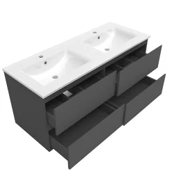 AICA Sanitaire Meuble de salle de bain anthracite 120cm, suspendu avec 4 tiroirs