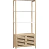 Homcom Meuble de Salle de Bain avec 3 étagères en Bambou 1 Placard avec Portes à Lattes 63 x 30 x 138 cm Bois Naturel et Blanc