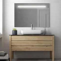 Ensemble Meuble De Salle De Bains|Cosyneo Meuble de salle de bain avec vasque à poser arrondie KING et miroir Led STAM - Roble (chêne clair) - 120cm