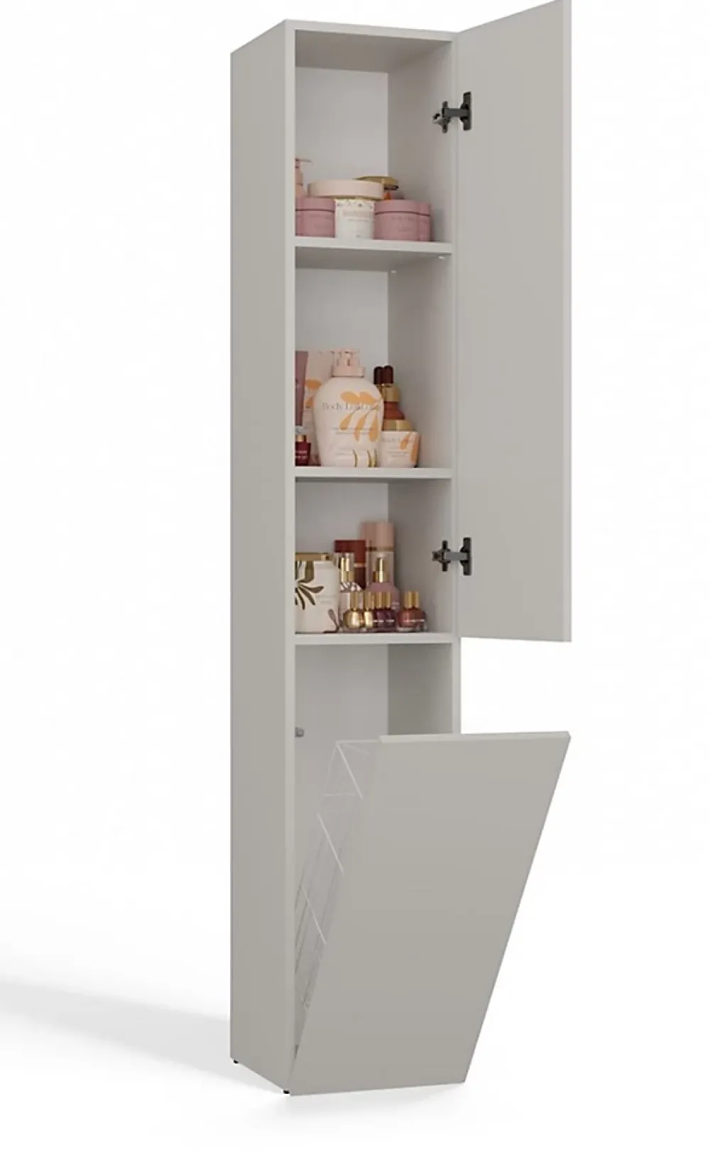 Armoire De Salle De Bains|3xE Living Meuble de salle de bain avec panier à linge, cachemire, 174 x 31 x 30cm