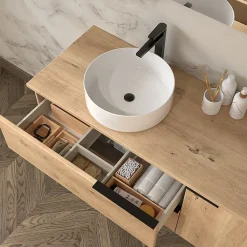 Ensemble Meuble De Salle De Bains|Cosyneo Meuble de salle de bain avec vasque à poser ronde KING - 100cm