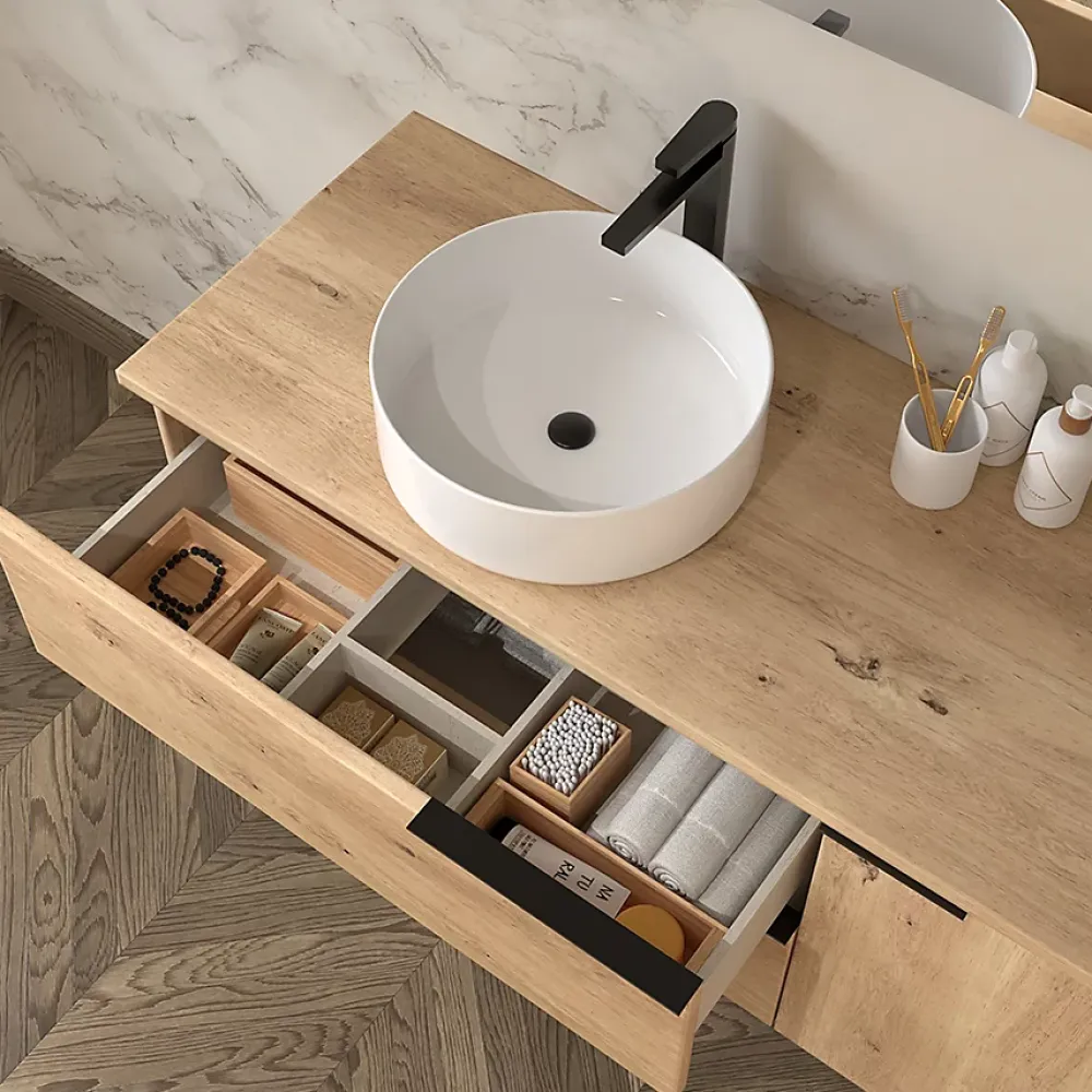 Ensemble Meuble De Salle De Bains|Cosyneo Meuble de salle de bain avec vasque à poser ronde KING - 100cm