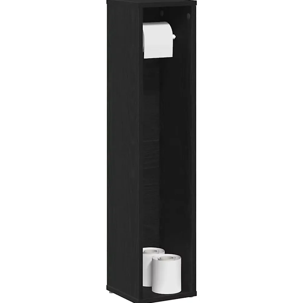 Vidaxl Meuble de salle de bain avec porte-rouleau noir 20,5x20x90 cm