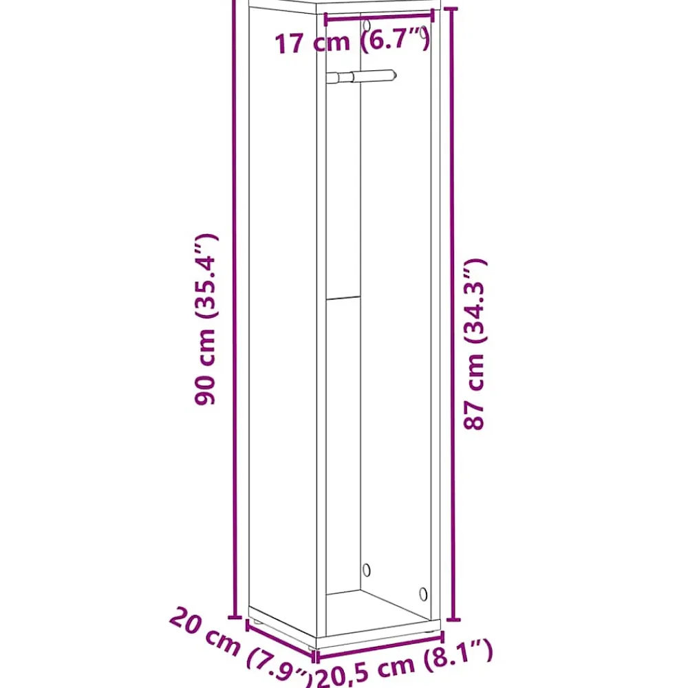 Vidaxl Meuble de salle de bain avec porte-rouleau noir 20,5x20x90 cm