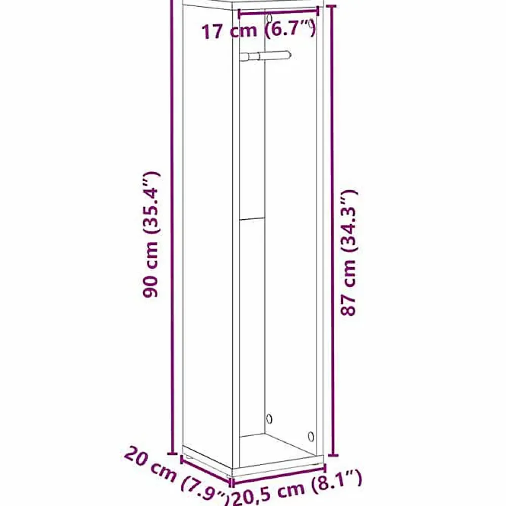 Vidaxl Meuble de salle de bain avec porte-rouleau noir 20,5x20x90 cm