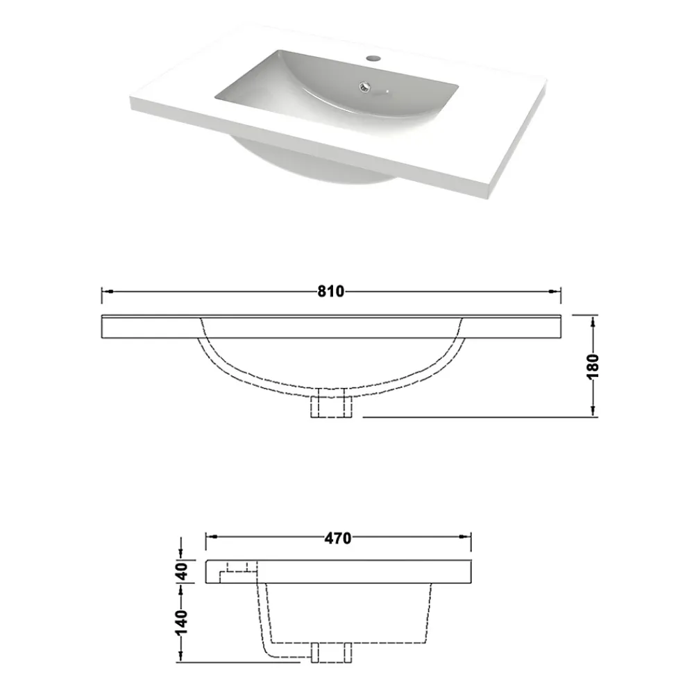 Meuble Vasque|AICA Sanitaire Meuble de salle de bain avec lavabo, 80 cm, 2 tiroirs avec fermeture amortie, meuble suspendu blanc