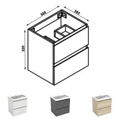 Meuble Sous-Vasque|AICA Sanitaire Meuble de salle de bain anthracite 50cm, suspendu avec 2 tiroirs