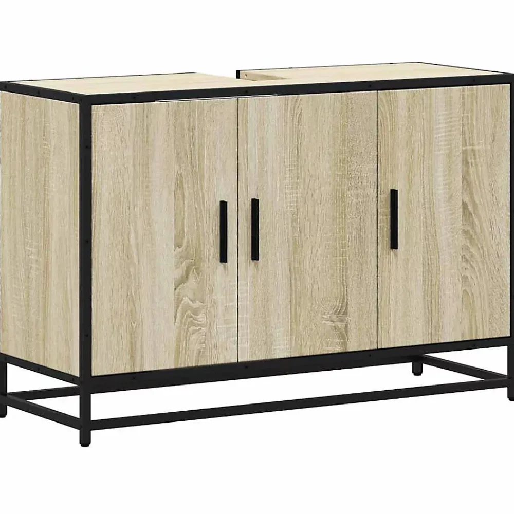Meuble Wc|Vidaxl Meuble de salle de bain avec lavabo Chêne Sonoma 90 x 33 x 60 cm Bois d'ingénierie