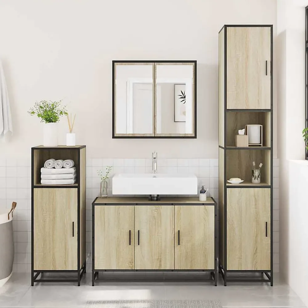 Meuble Wc|Vidaxl Meuble de salle de bain avec lavabo Chêne Sonoma 90 x 33 x 60 cm Bois d'ingénierie