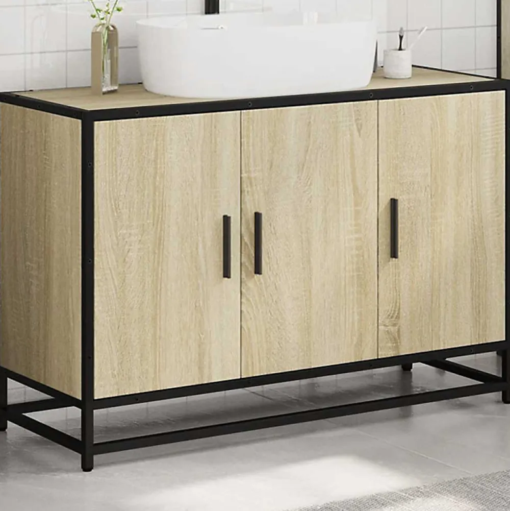Meuble Wc|Vidaxl Meuble de salle de bain avec lavabo Chêne Sonoma 90 x 33 x 60 cm Bois d'ingénierie