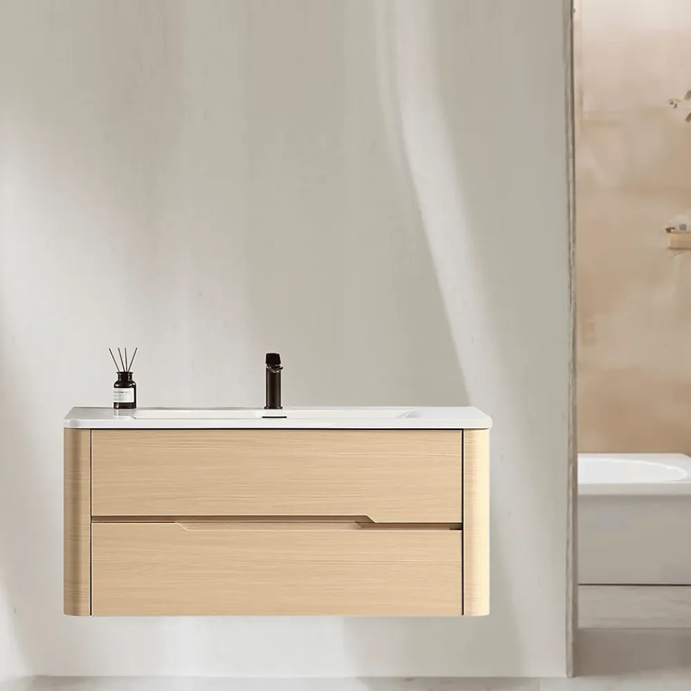 Jindoli Meuble de salle de bain avec vasque 100 cm effet chêne naturel Aquabale
